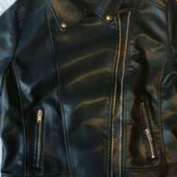 Black faux leather moto biker zipper pocket jacket motorcycle - Picture 6 of 6